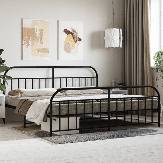 Black metal bed frame with arched headboard and footboard