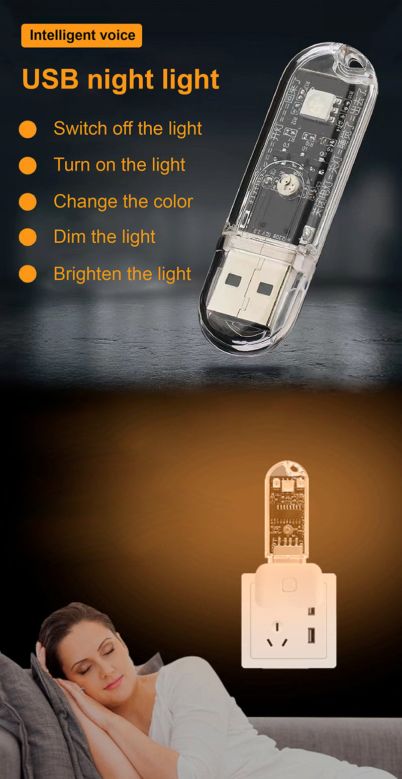 Clear USB night light with intelligent voice control