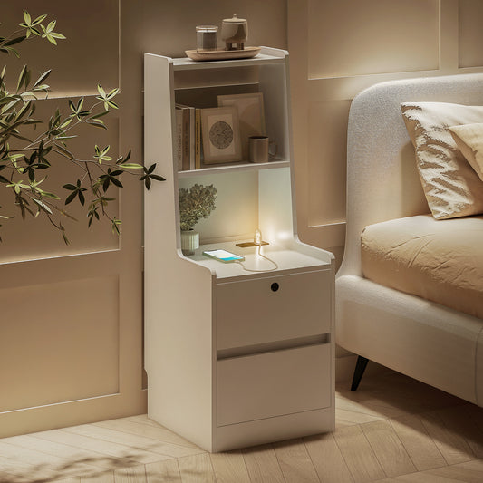 Modern white nightstand with integrated charging station
