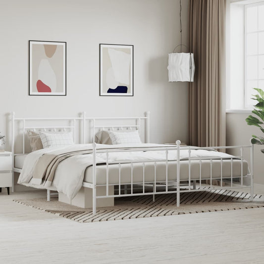 White metal twin bed frame with headboard and footboard