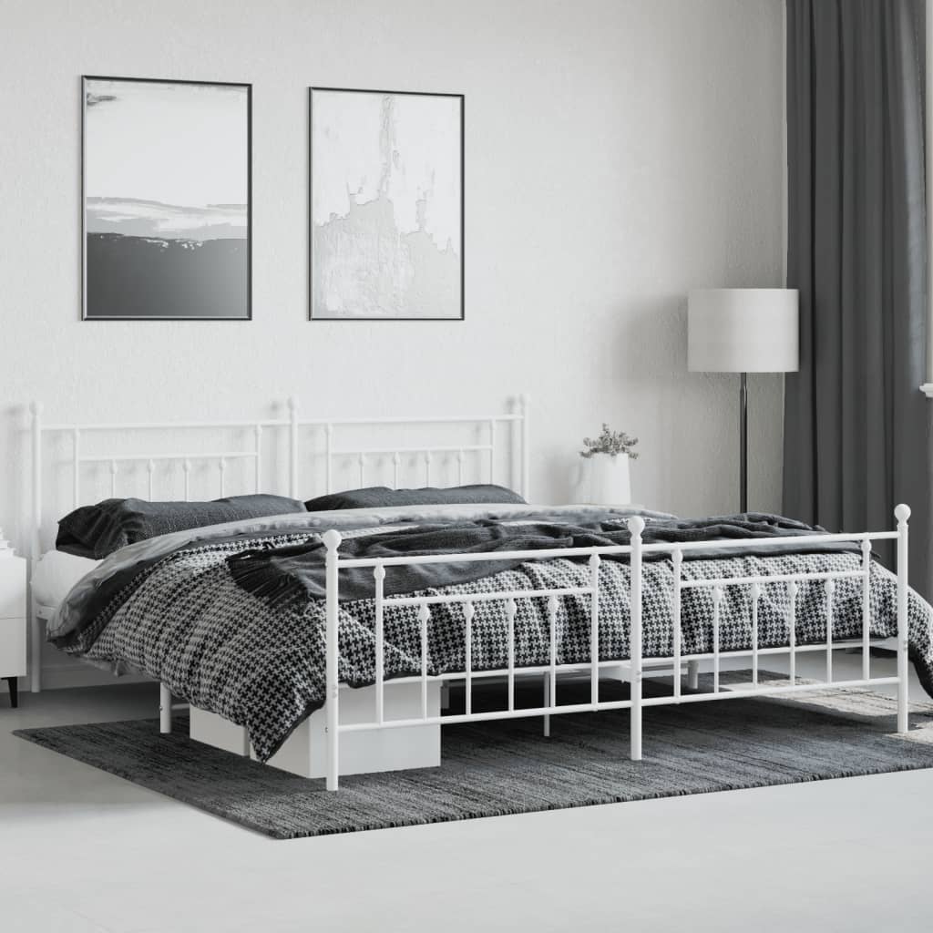 White metal twin bed frame with headboard and footboard