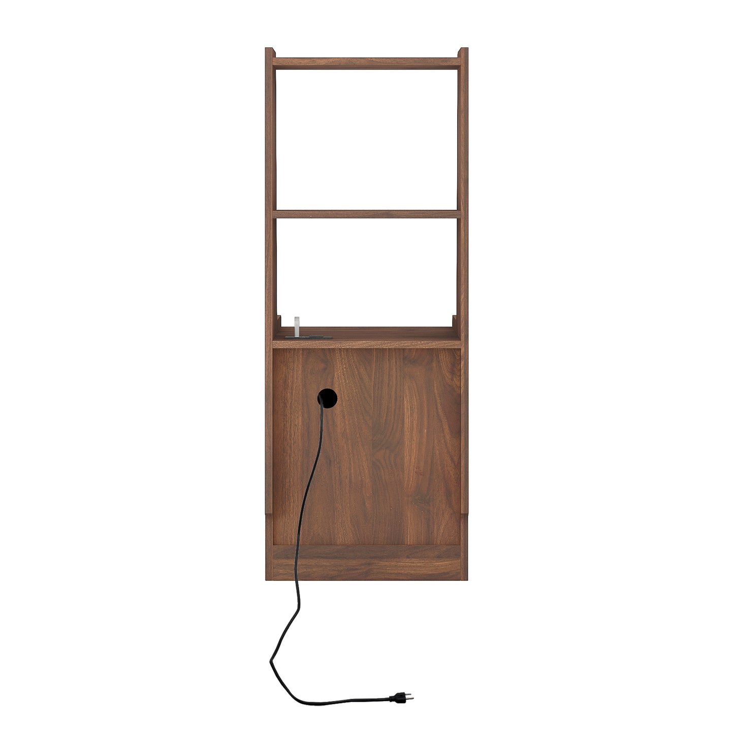 Modern walnut bookshelf with integrated charging cable