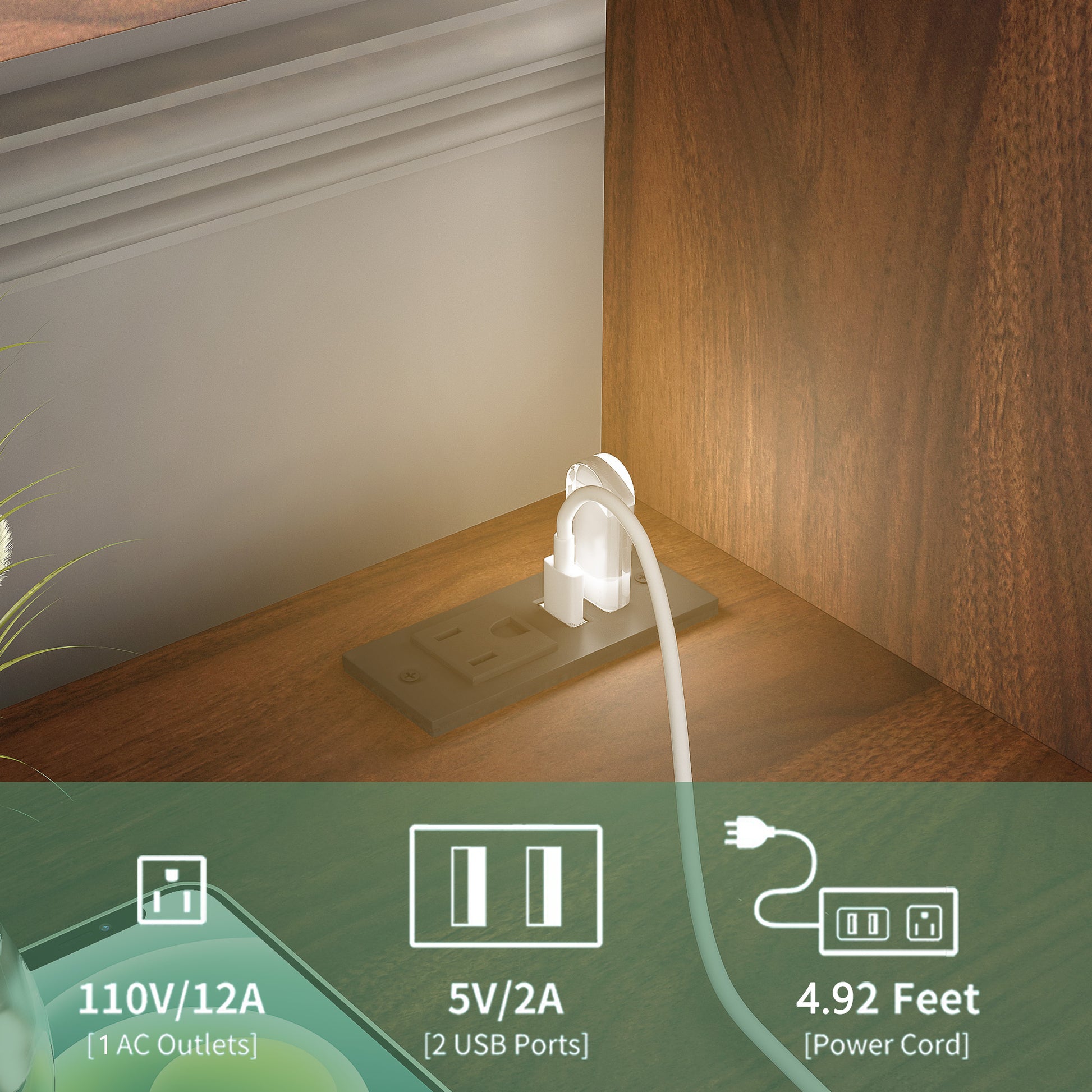 Flush mount power strip with  AC outlet and  USB ports