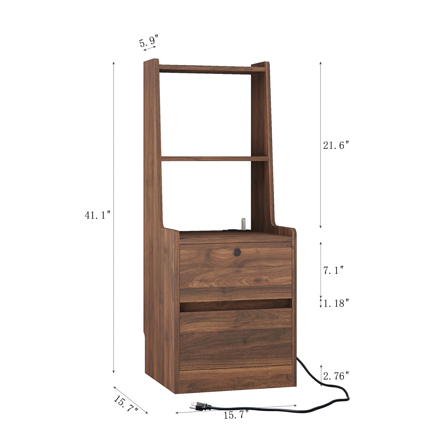Modern walnut veneer computer desk with hutch and integrated charging