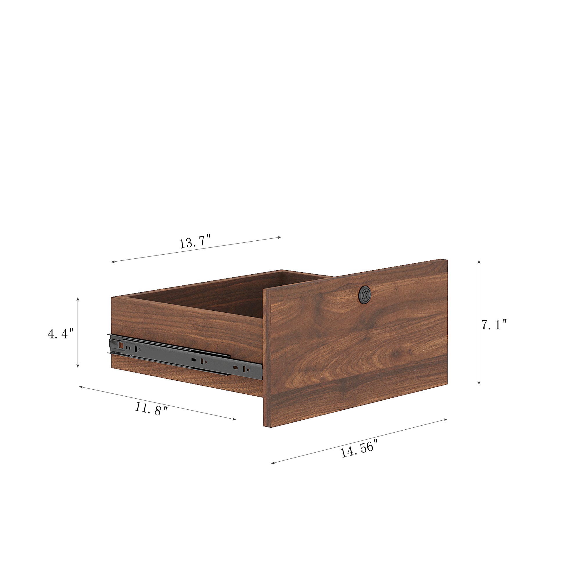 Wooden filing drawer with metal slides and keyhole