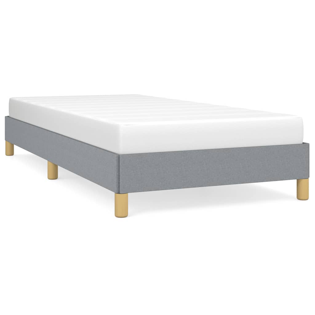 White wooden bed frame with slatted base and labeled dimensions