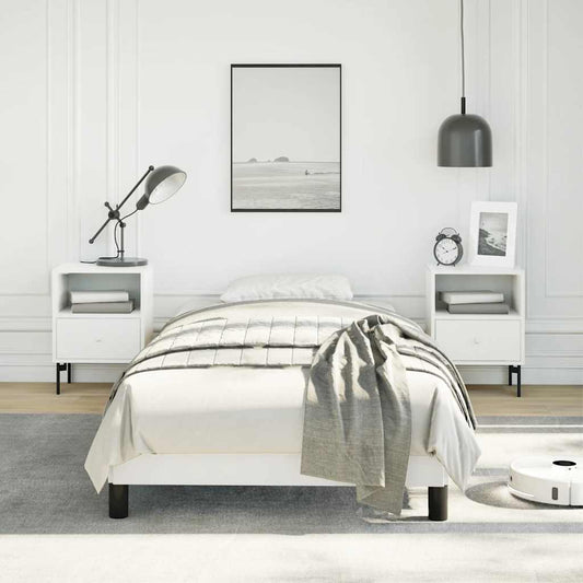 White modern single bed frame with black legs