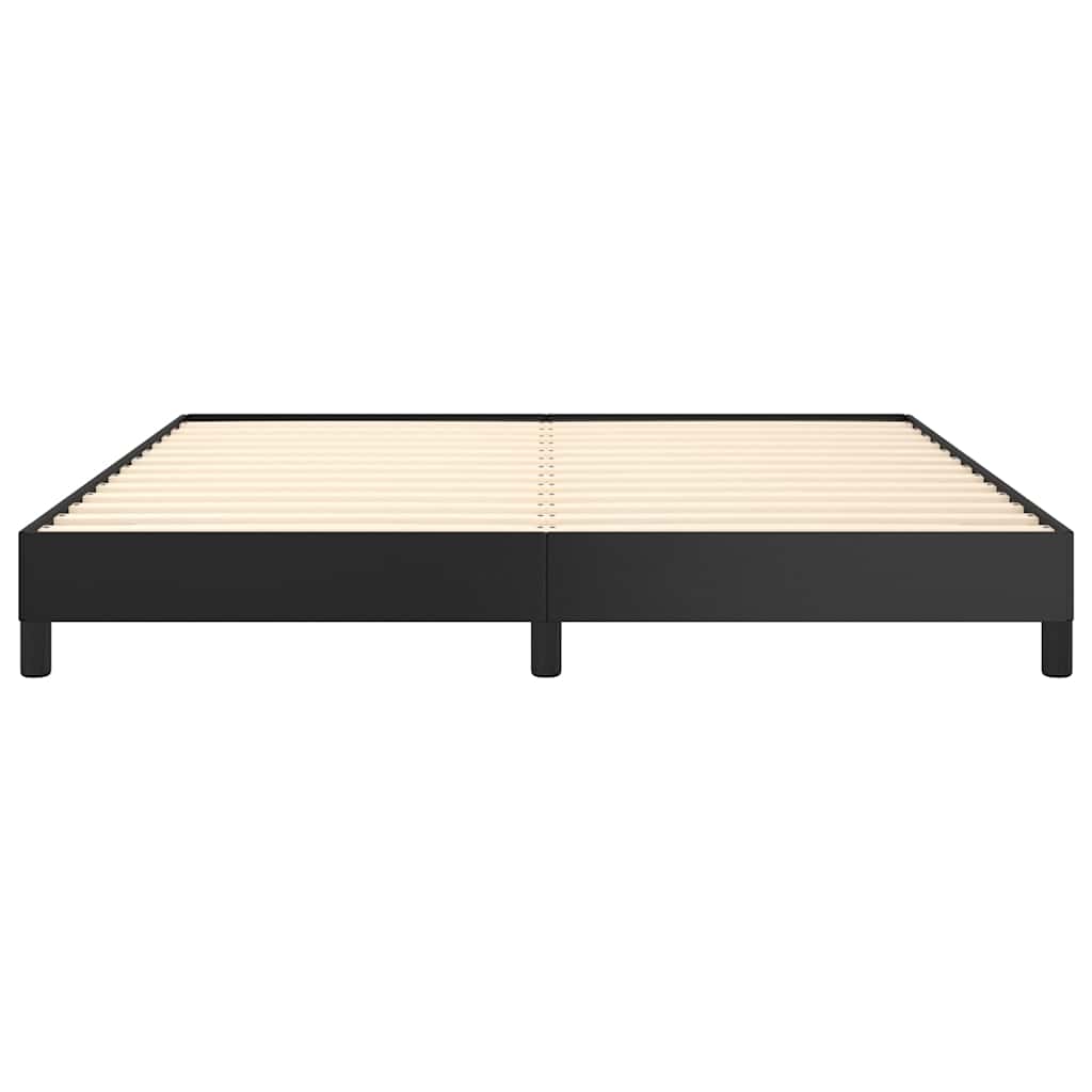 Black metal platform bed frame with wooden slats