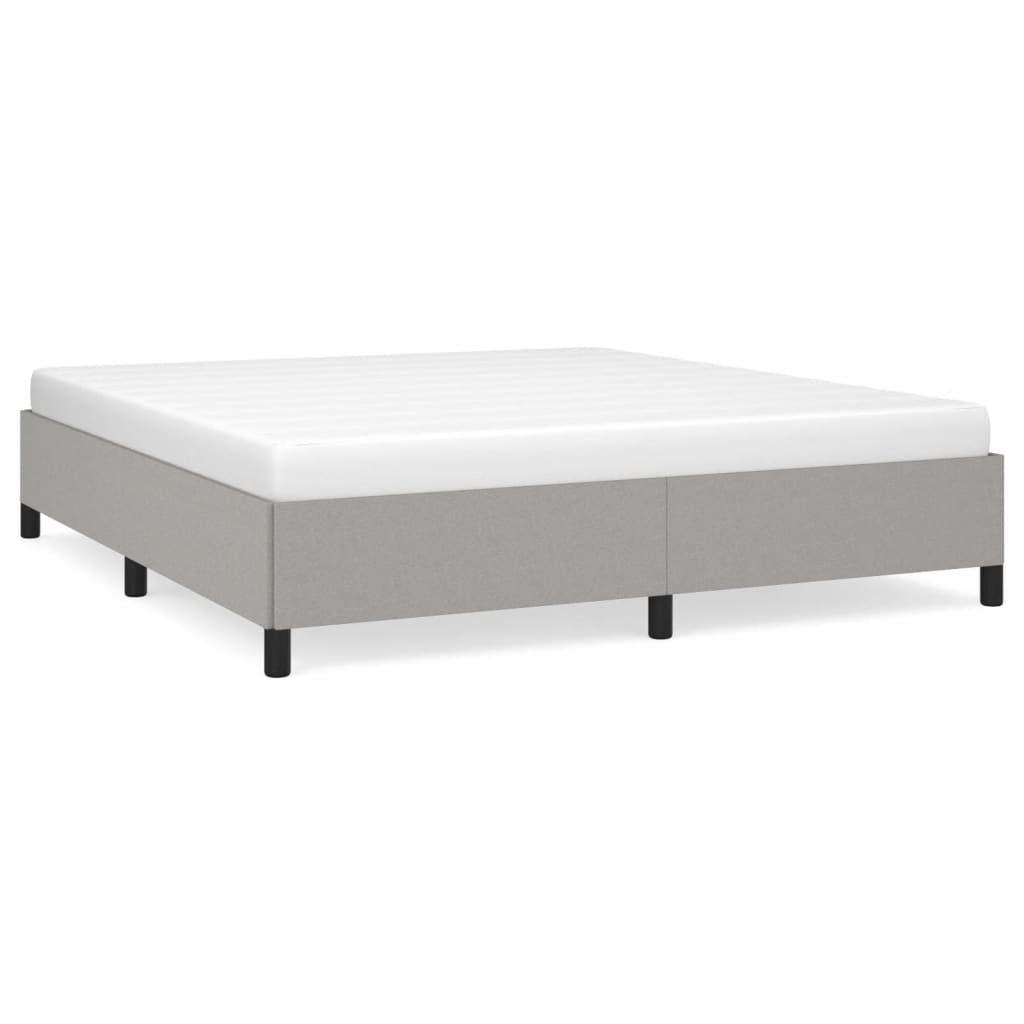 White platform bed frame with labeled dimensions