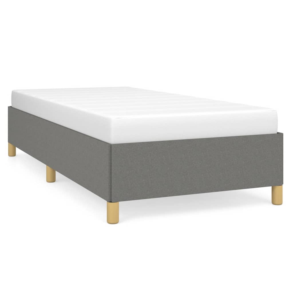 Line drawing of a single bed frame with dimensions for width length and height