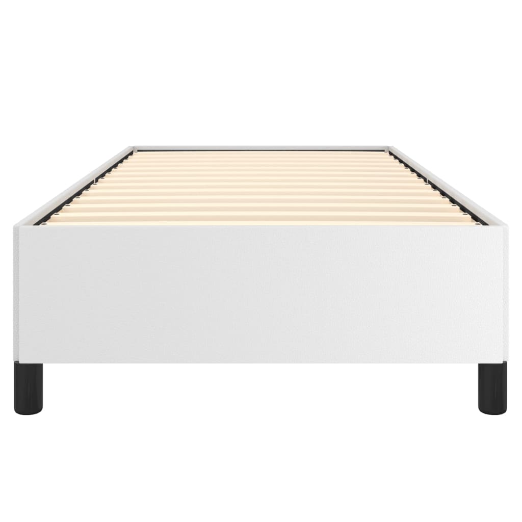 White single bed frame with a simple design and mattress