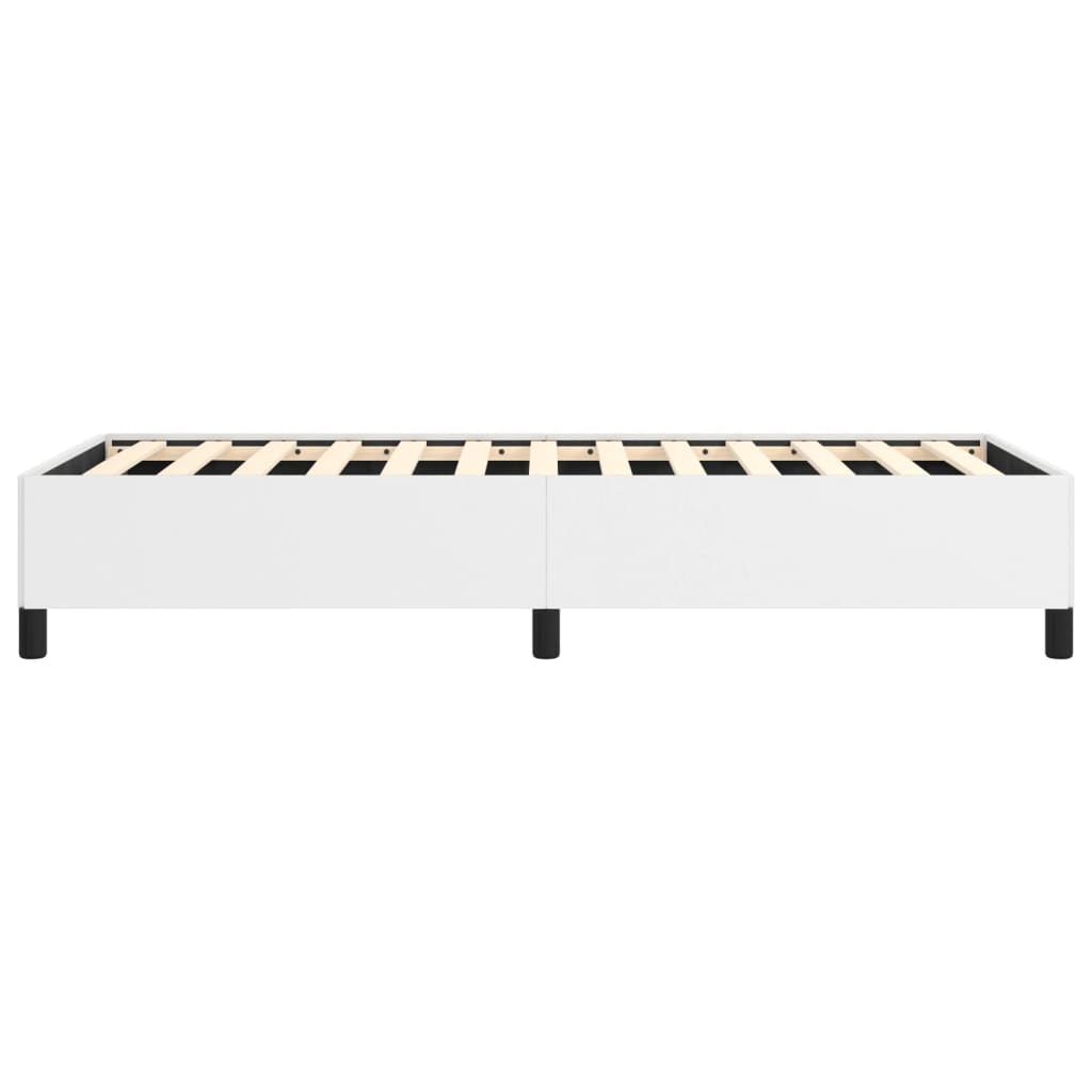 Modern white twin bed frame with black legs and slatted base