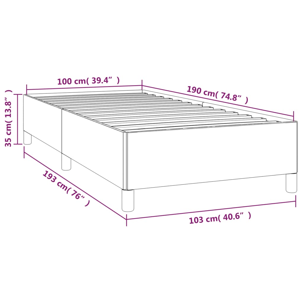 Corner of a white platform bed frame with black cylindrical legs and wooden slats