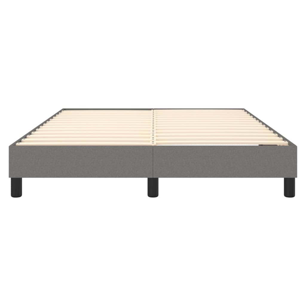 Modern grey fabric platform bed frame with wooden slats