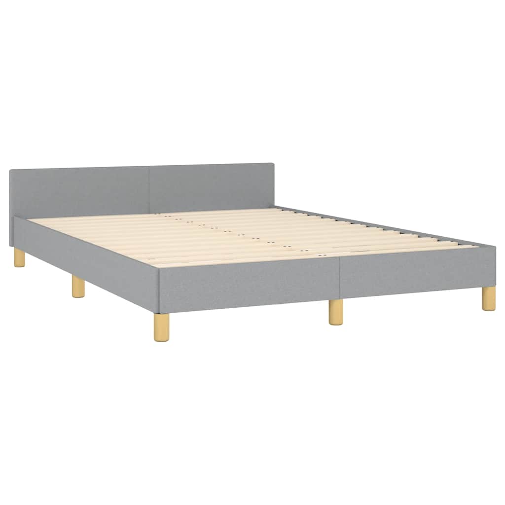 Modern gray upholstered platform bed frame with wooden legs