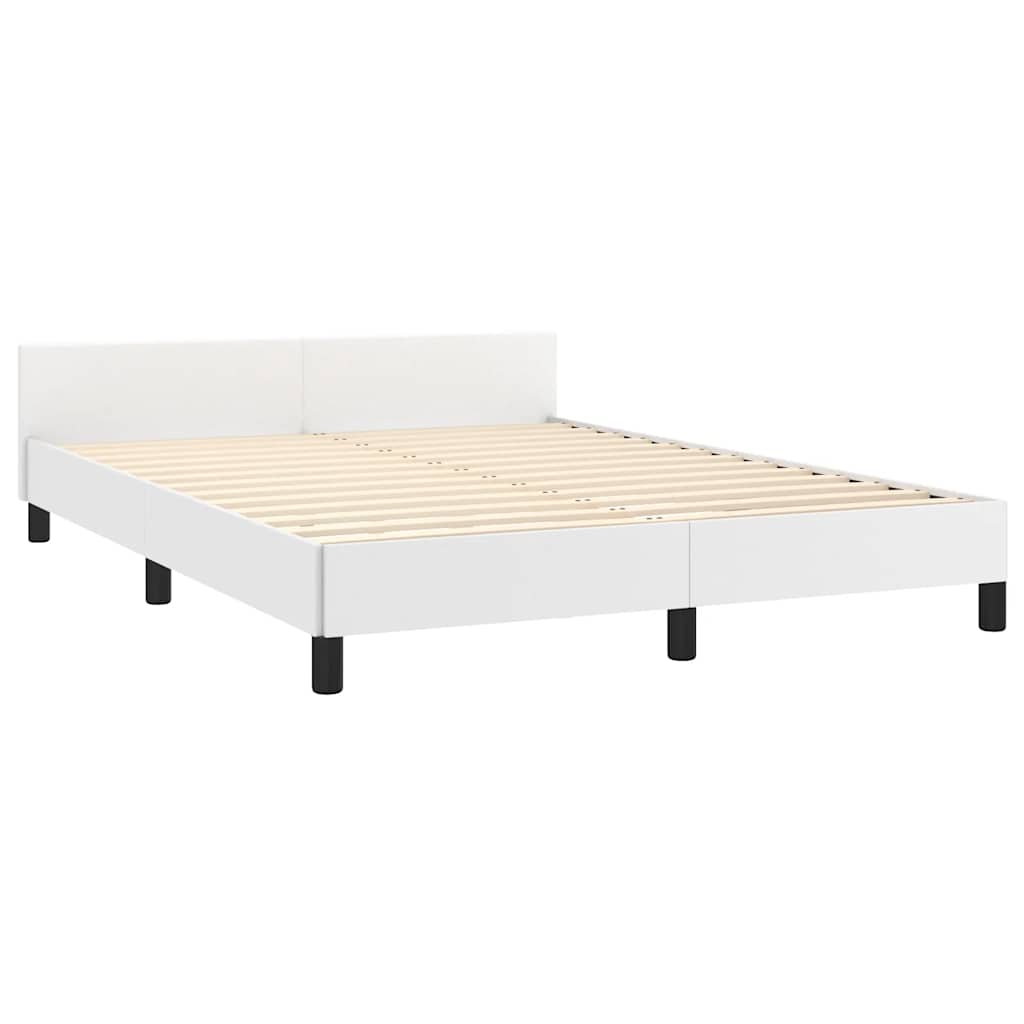 Modern white upholstered queen bed frame with black legs