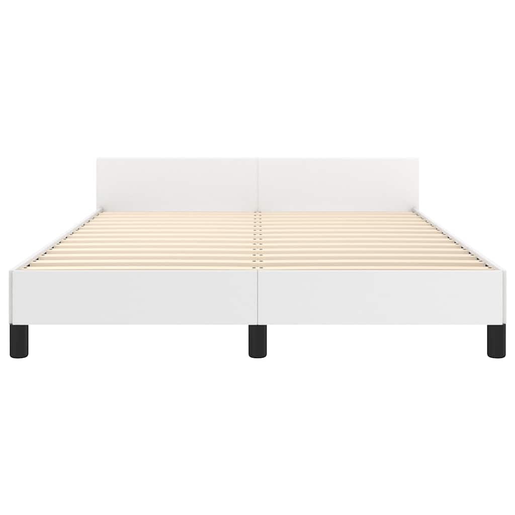 White faux leather bed frame with black legs