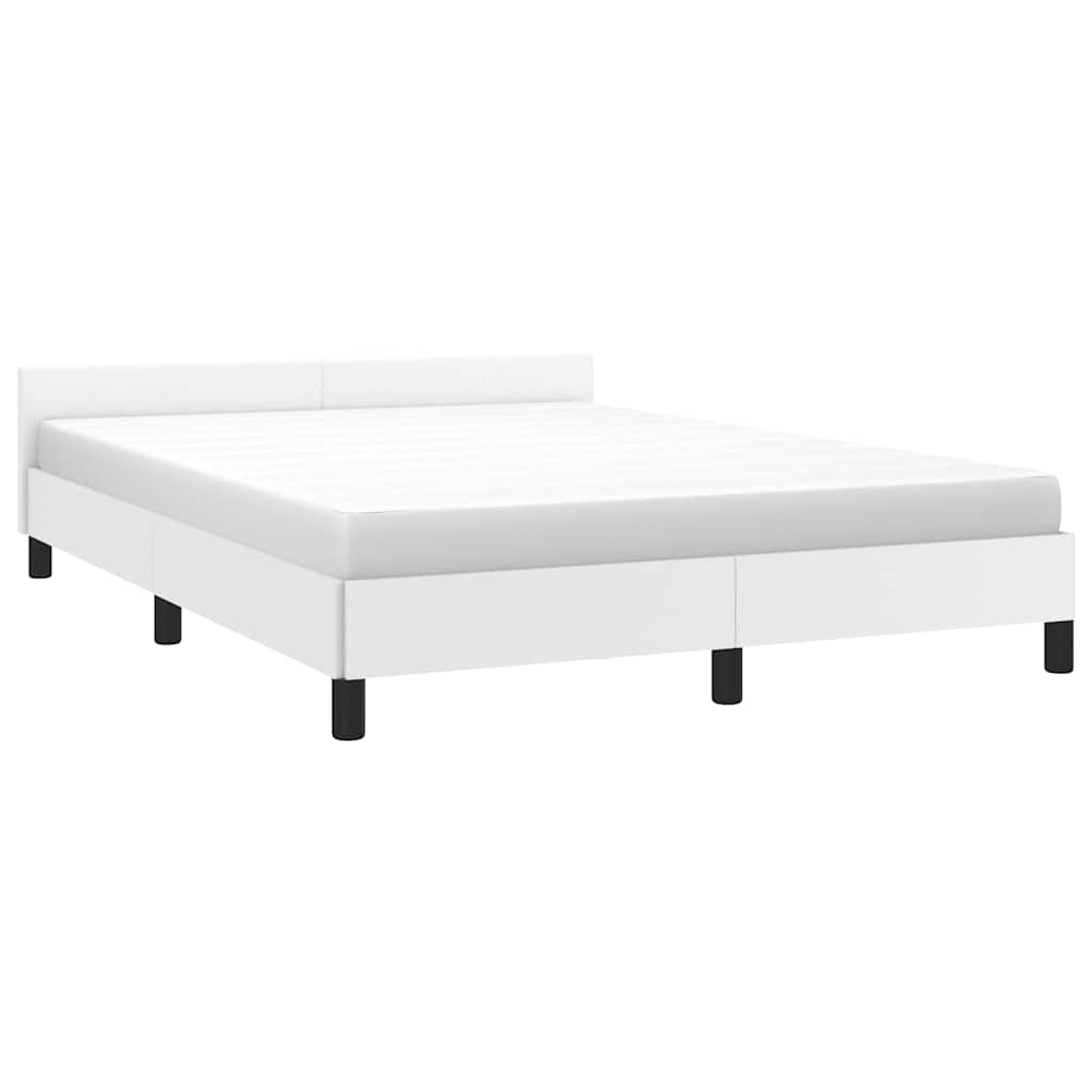 Modern white upholstered platform bed with black legs