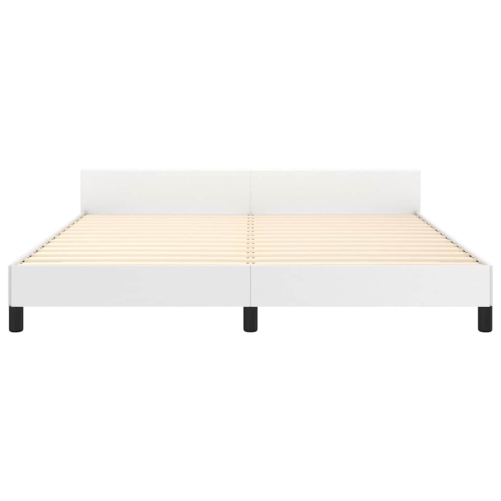 Modern white upholstered platform bed frame with a minimalist headboard