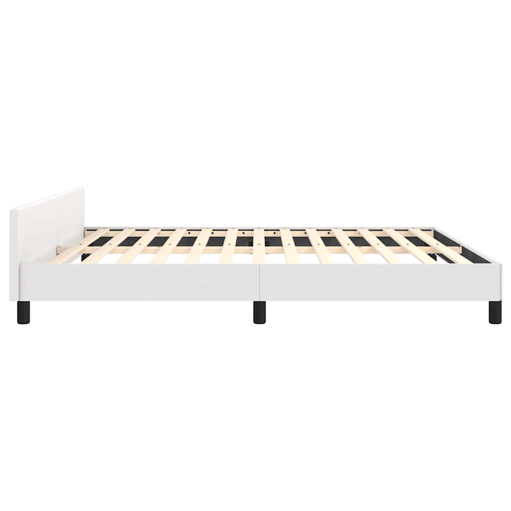 Modern white upholstered bed frame with black legs