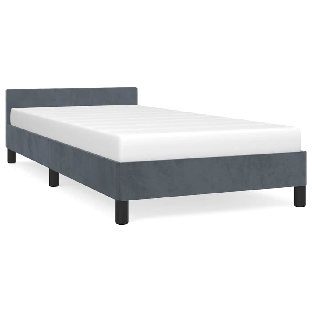 White wooden bed frame with headboard and dimensions shown