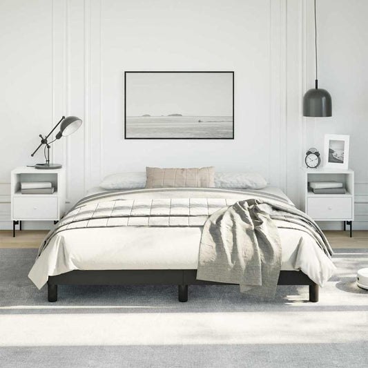 Modern metal bed frame in charcoal gray with clean lines