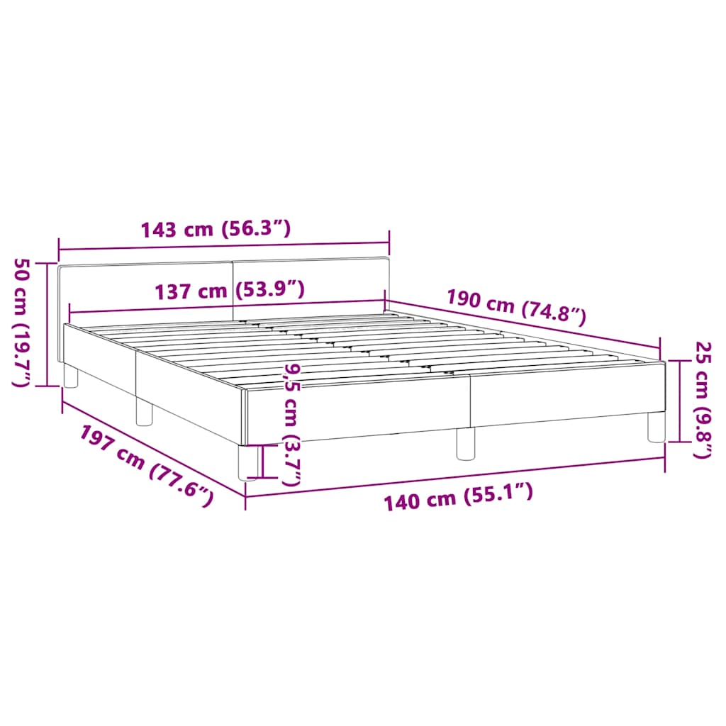 Upholstered bed frame in gray fabric with gold legs