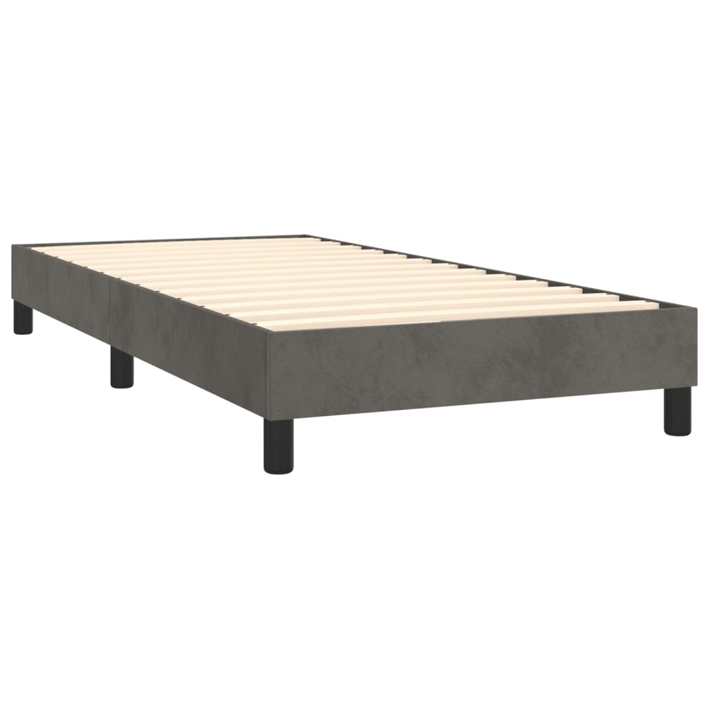 Dark grey velvet divan bed with white mattress