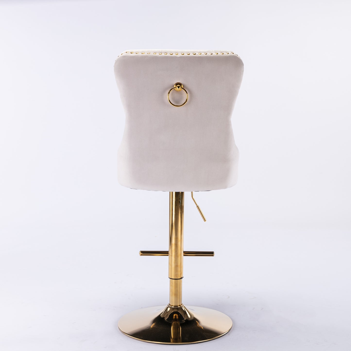 Cream velvet bar stool with gold ring accent on back