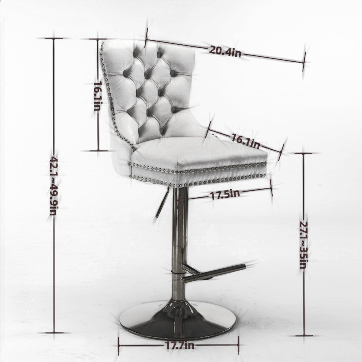 White tufted bar stool with adjustable height and chrome base
