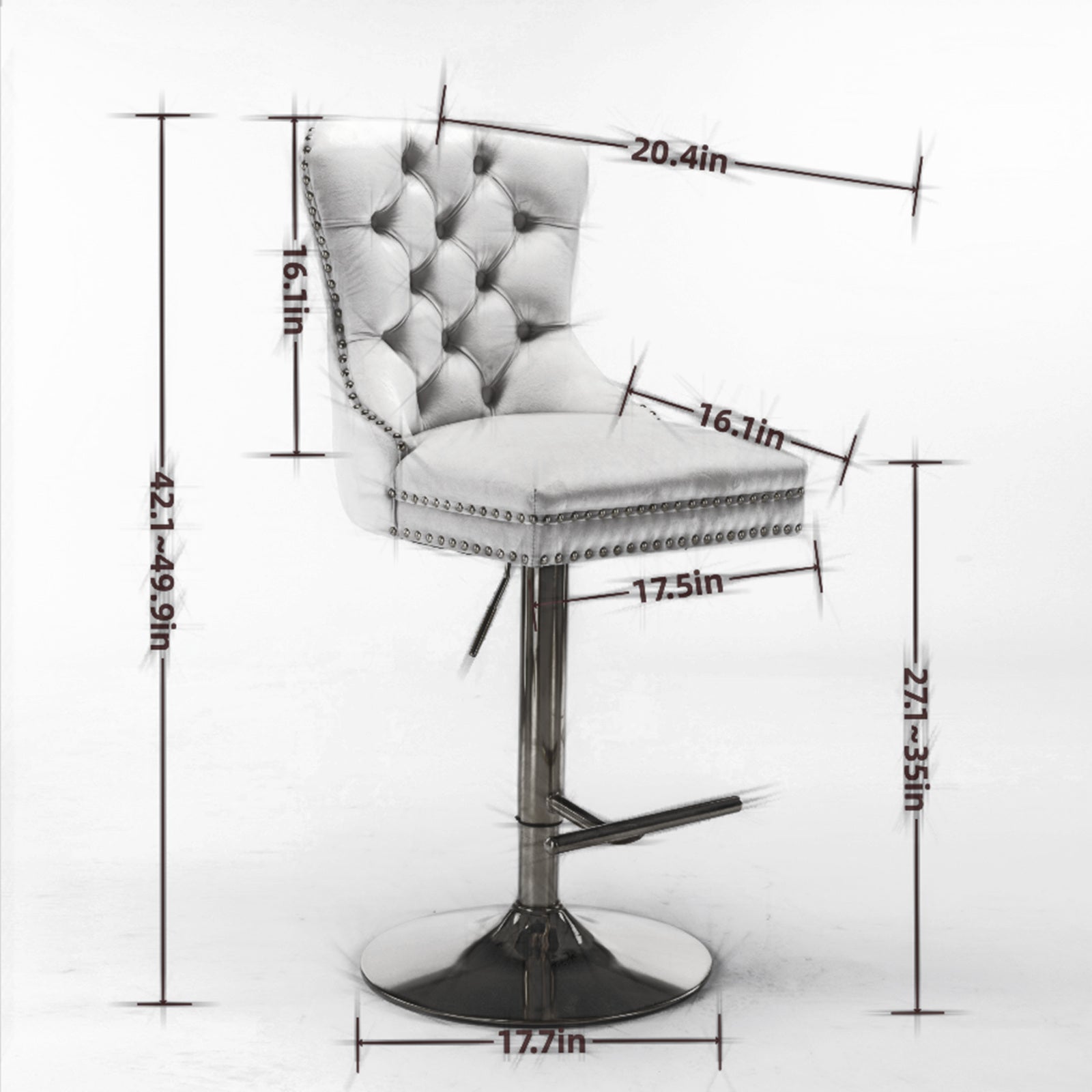 White tufted bar stool with adjustable height and chrome base
