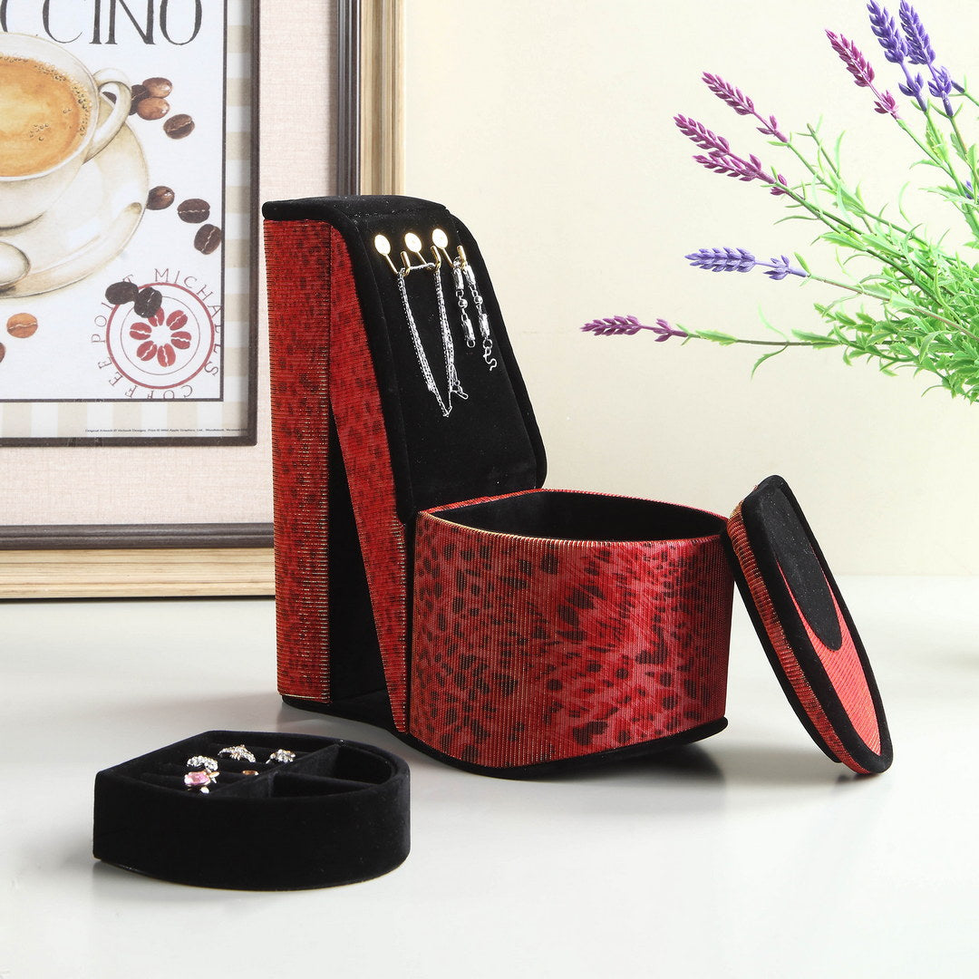 Display Jewelry Box with Hooks and Leopard Print Design