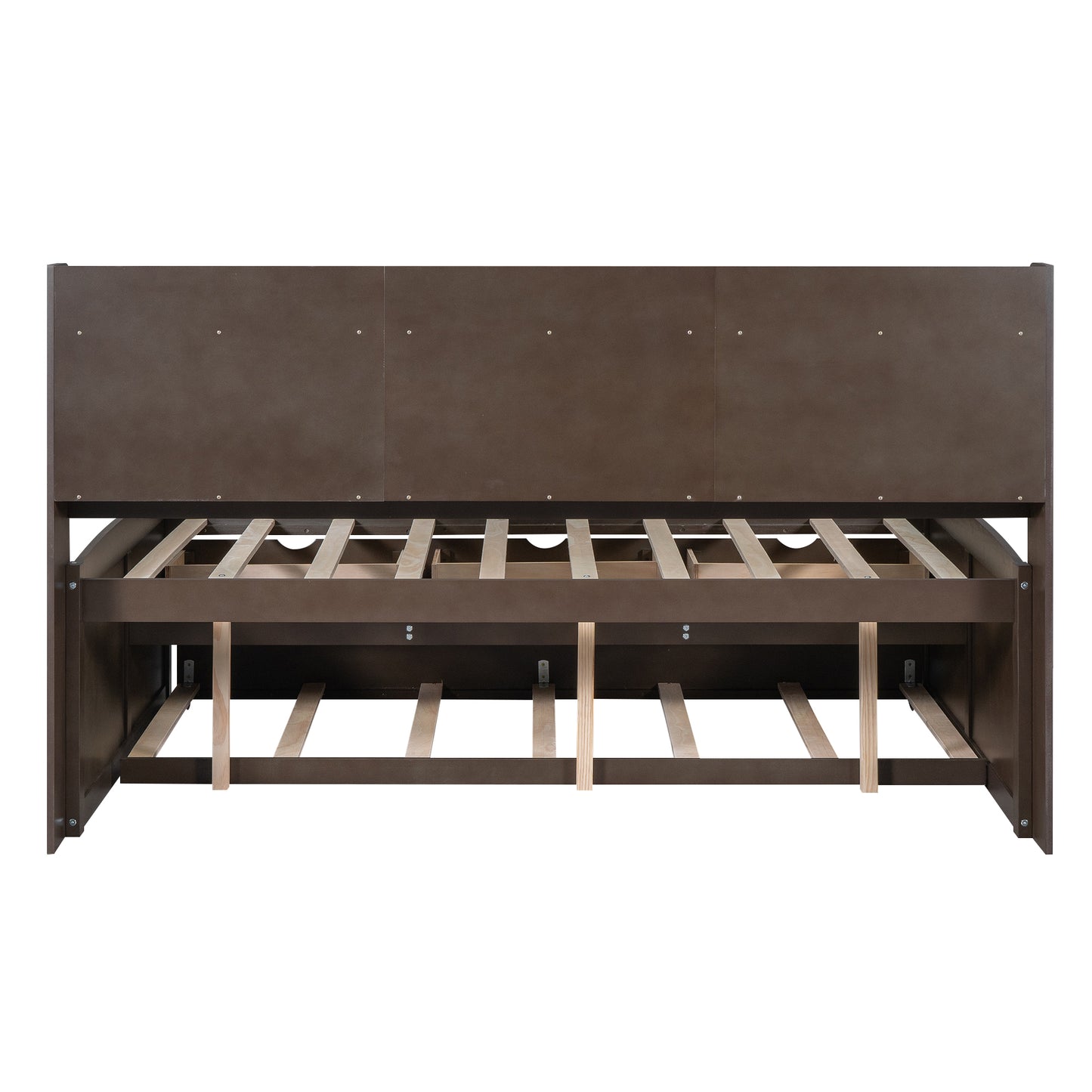 Dark brown wooden daybed frame with slatted support