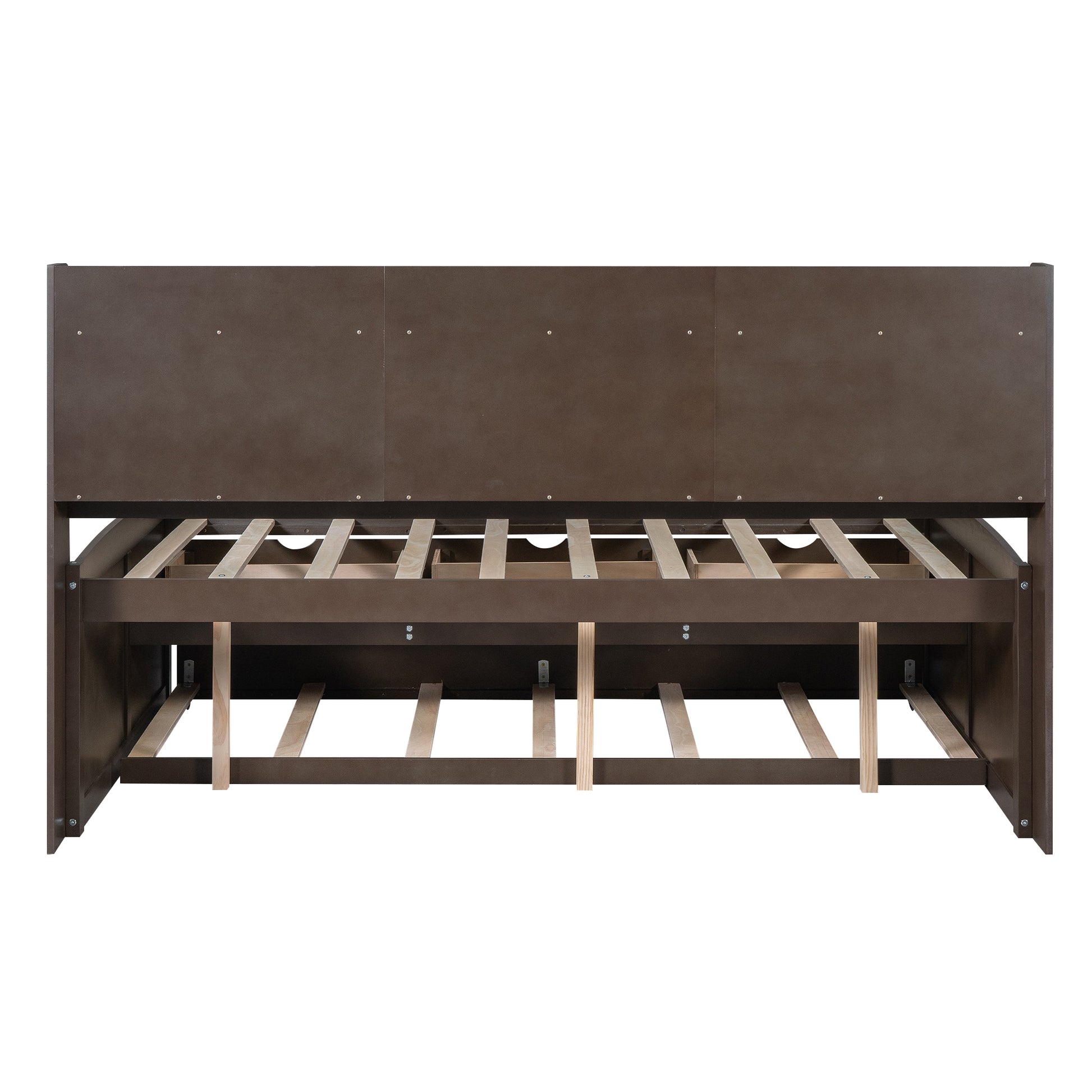 Dark brown wooden daybed frame with slatted support