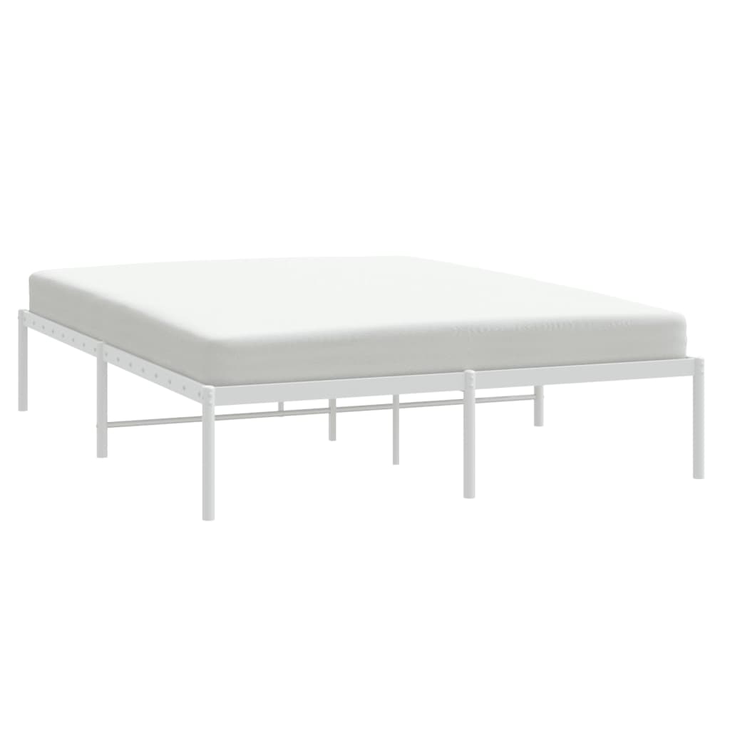 White metal platform bed frame with slatted support