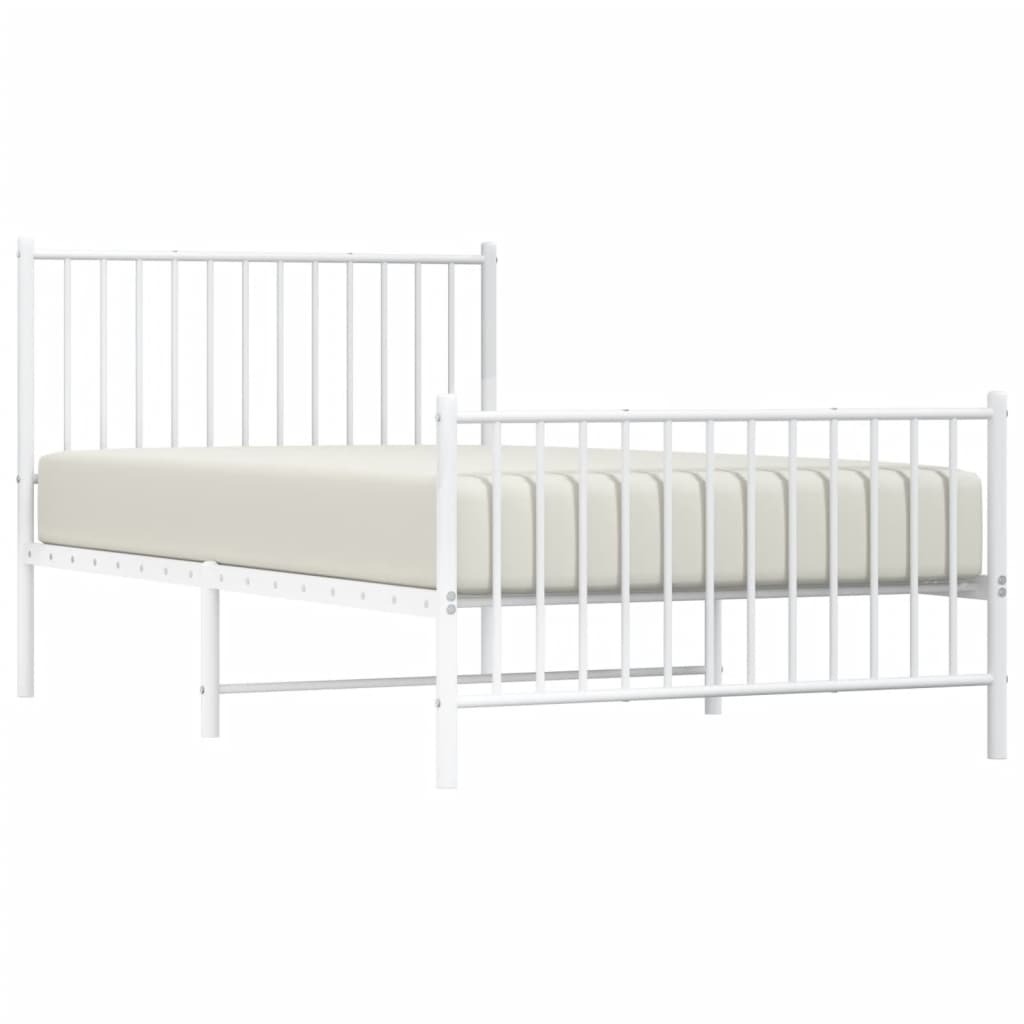 White metal twin bed frame with vertical slats and a modern headboard