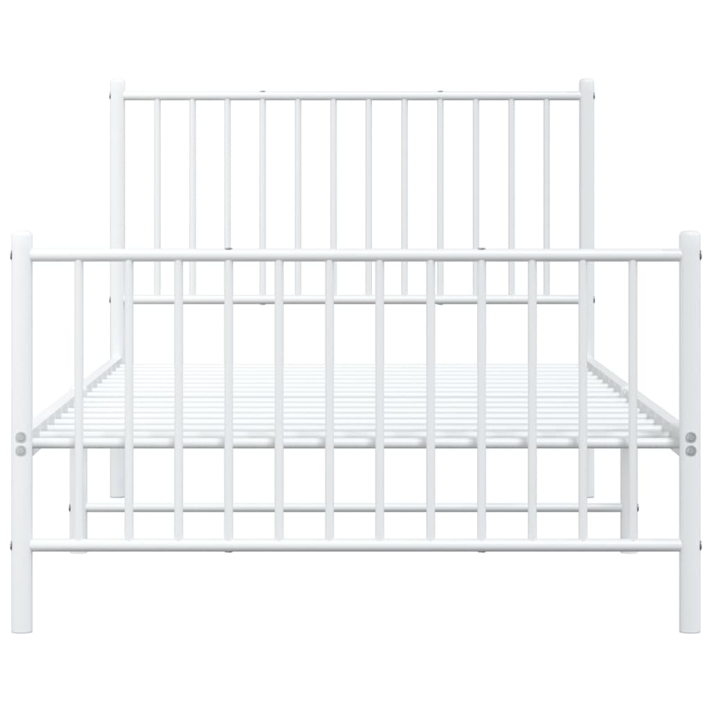 White metal single bed frame with slatted headboard and footboard