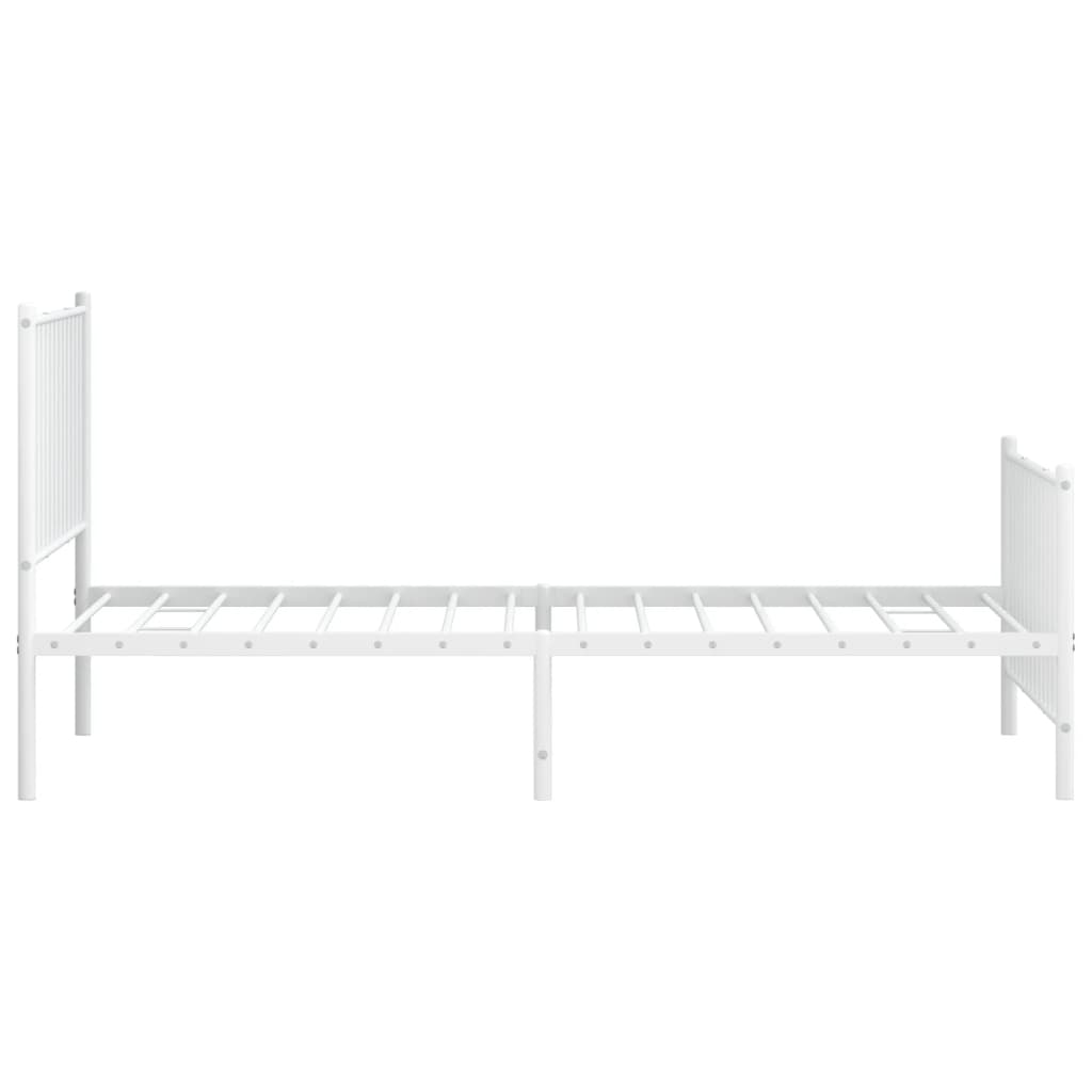 White metal twin bed frame with slatted headboard and footboard