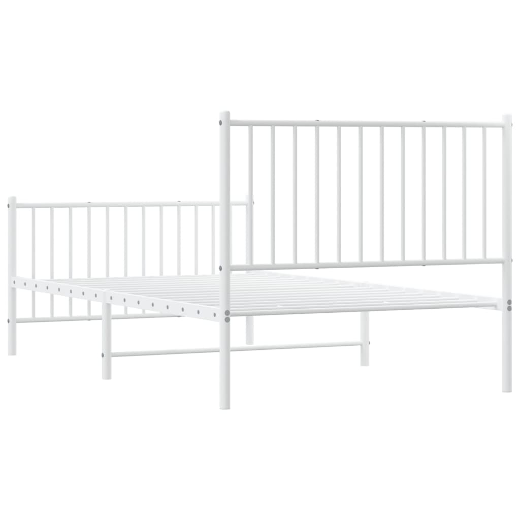 White metal twin bed frame with slatted headboard and footboard