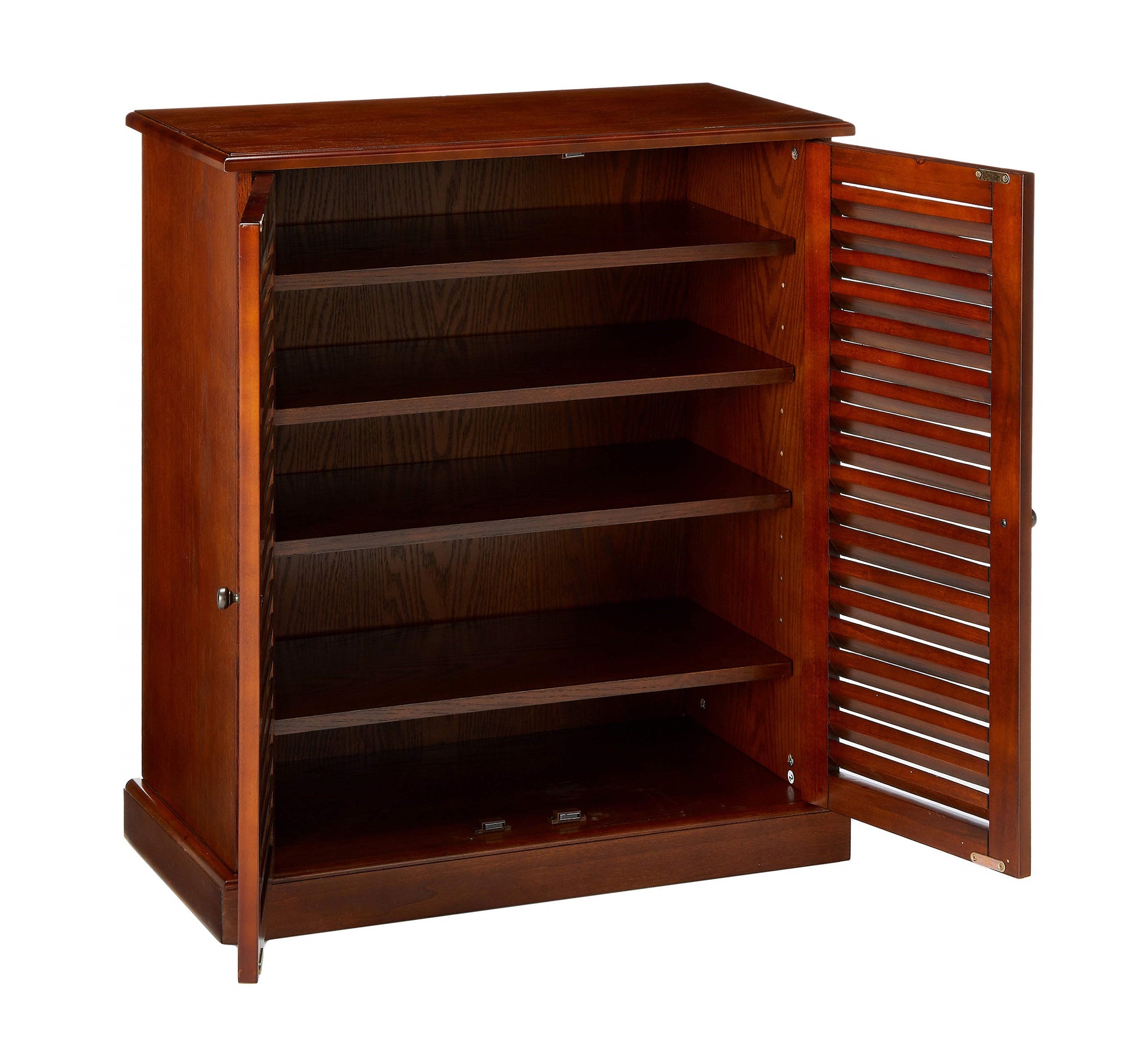 Brown wooden shoe cabinet with slatted door
