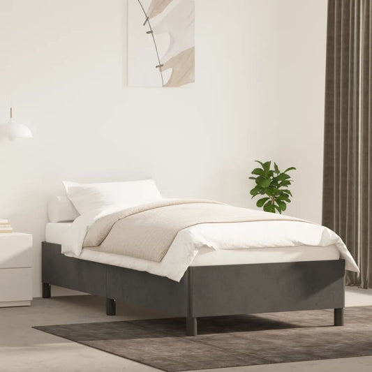 Modern upholstered twin bed frame in charcoal gray with a minimalist design