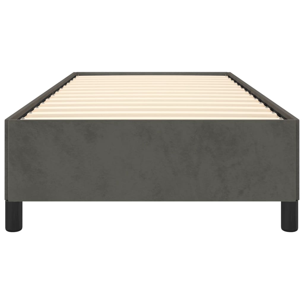 Single bed frame with dark grey upholstery and white mattress