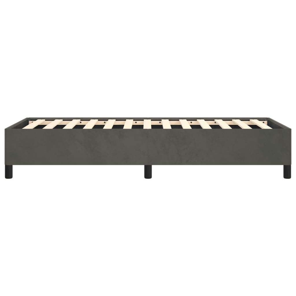 Modern dark grey upholstered single bed frame with wooden slats