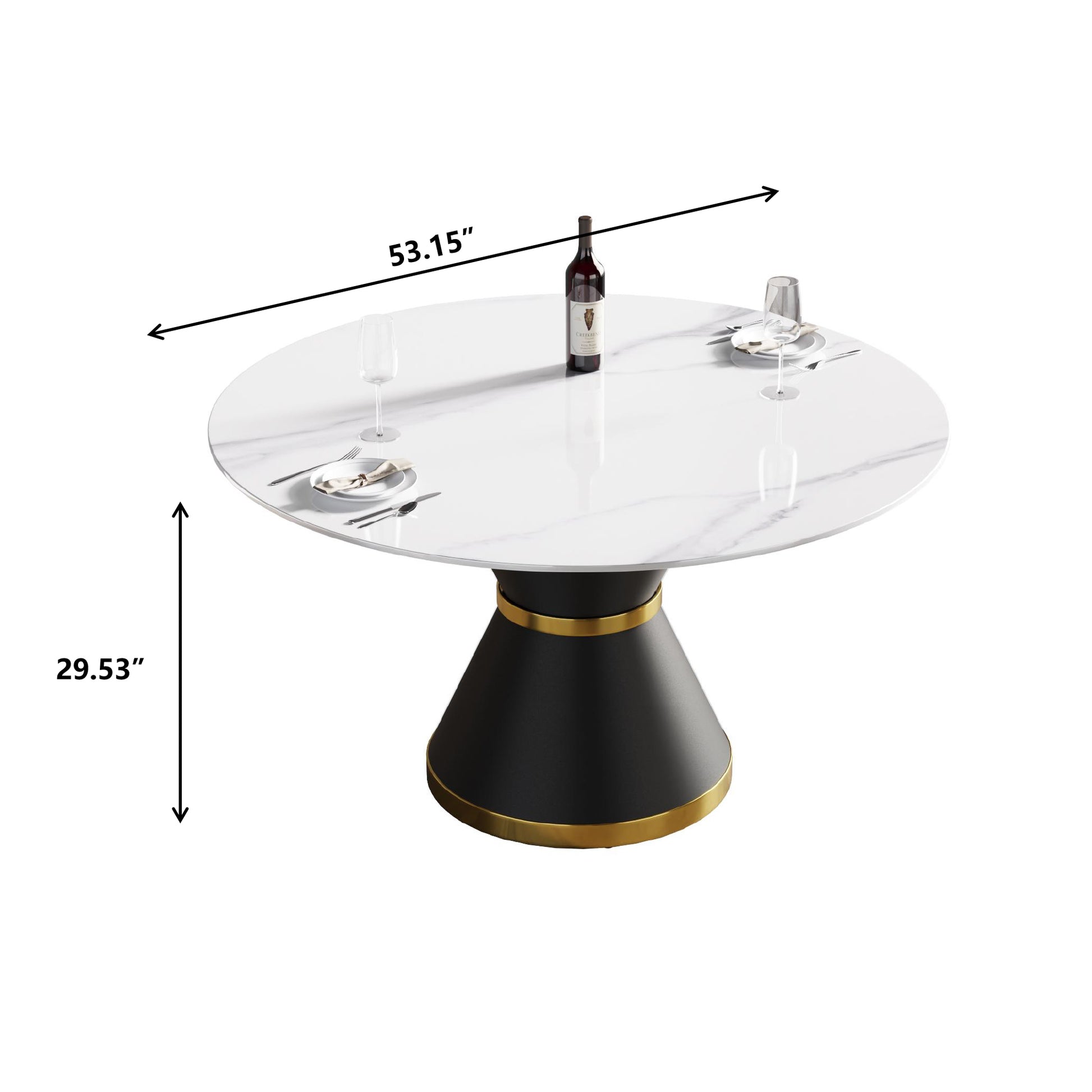 Modern white marble round dining table with black base