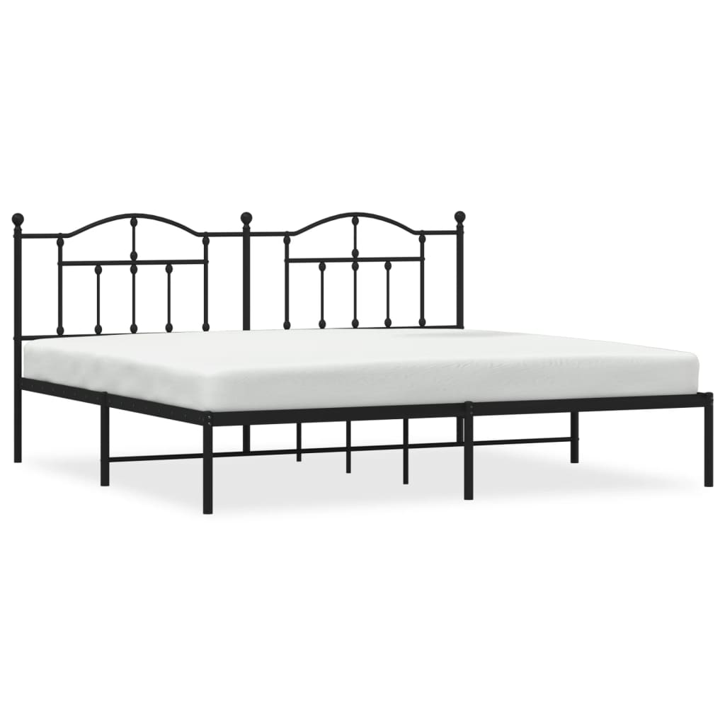 Metal bed frame with ornate headboard and footboard white finish
