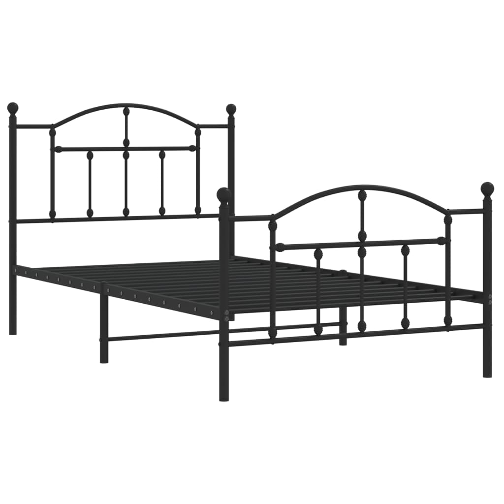 Black metal bed frame with arched headboard and footboard