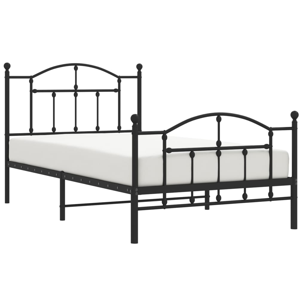 Black metal bed frame with arched headboard and footboard