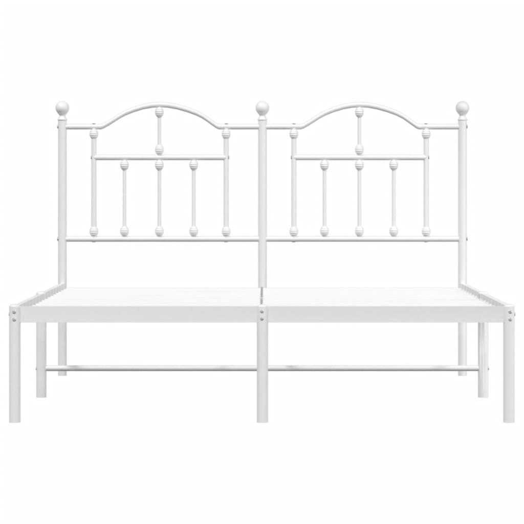 White metal king bed frame with classic headboard detail
