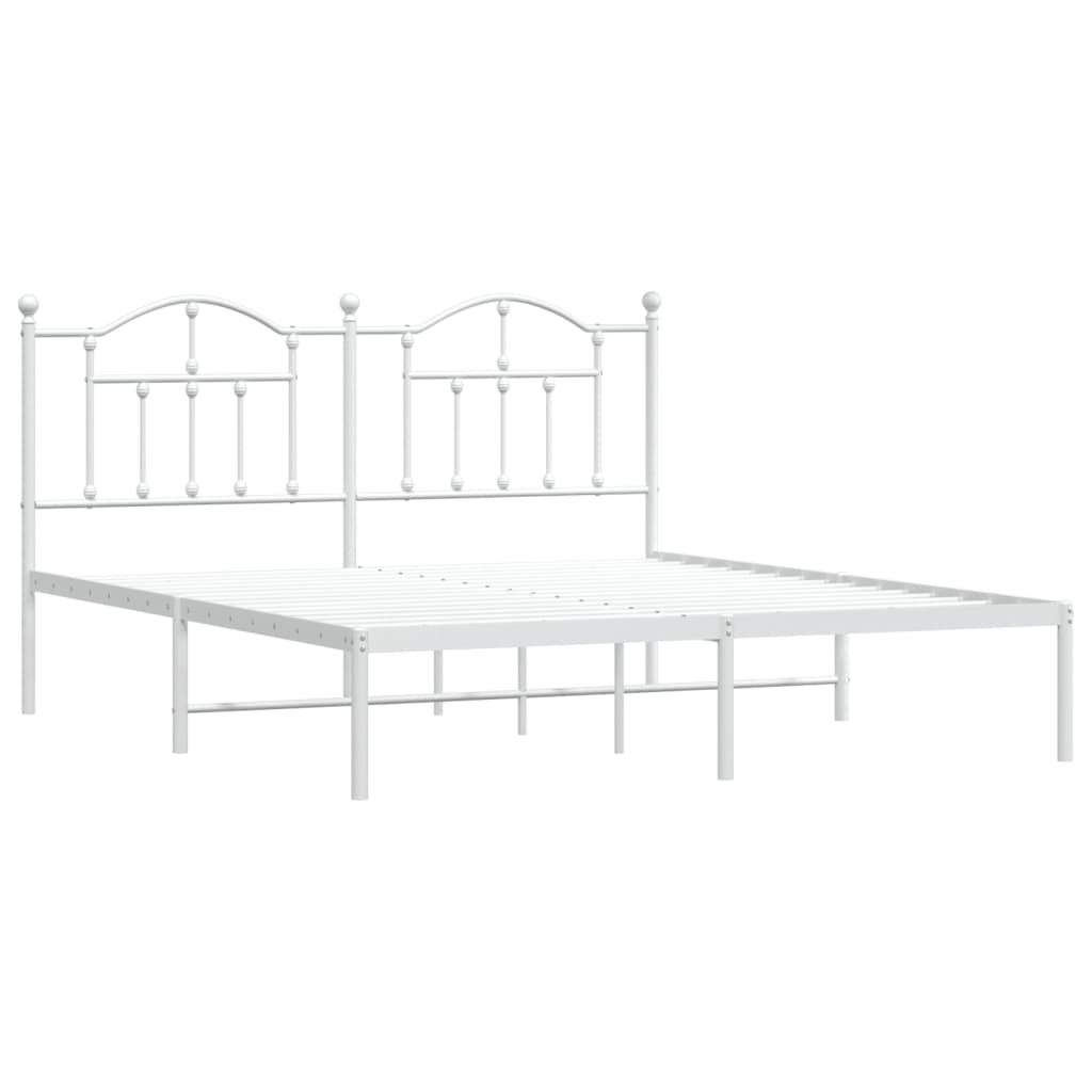 White metal bed frame with arched headboard and footboard