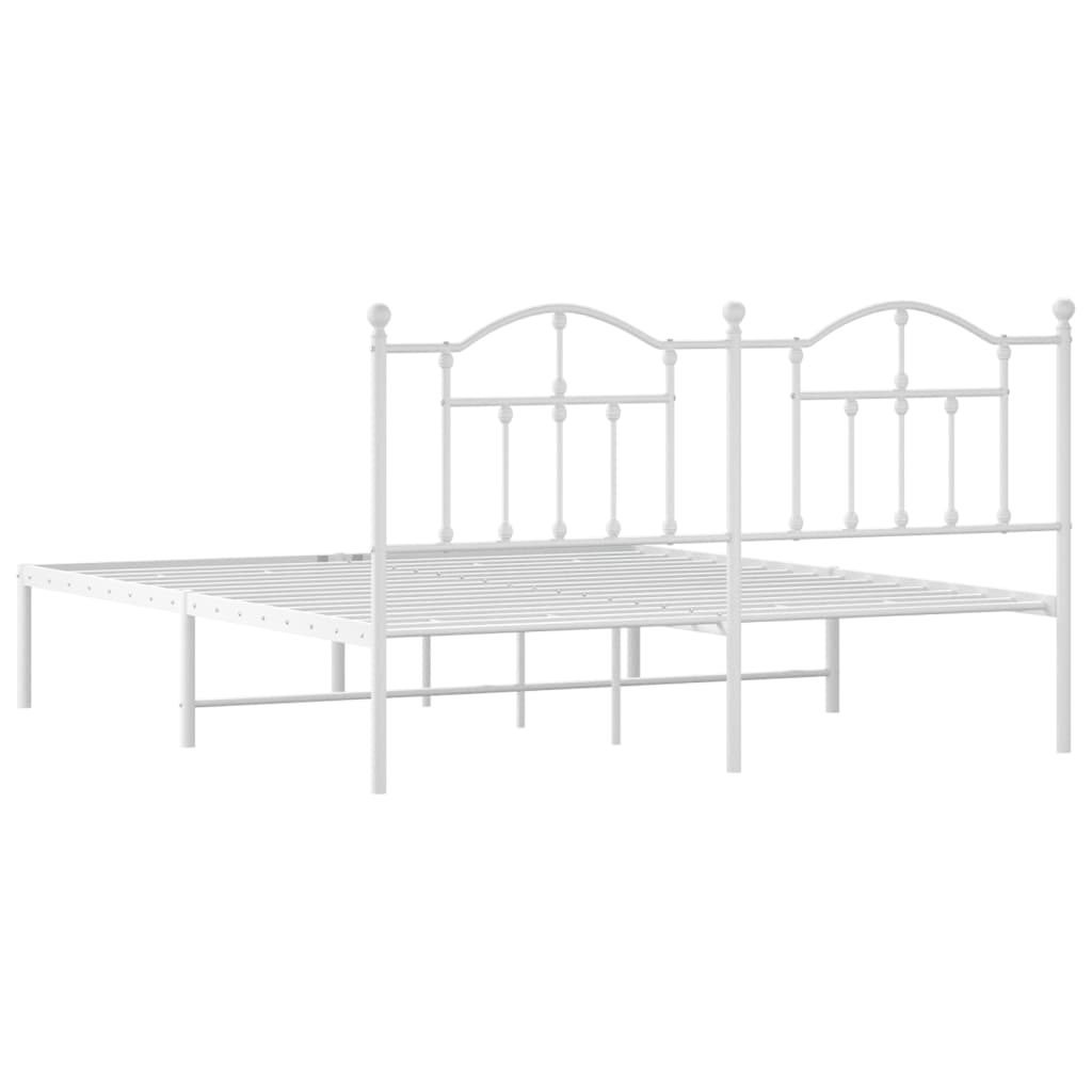 White metal twin bed frame with decorative headboard